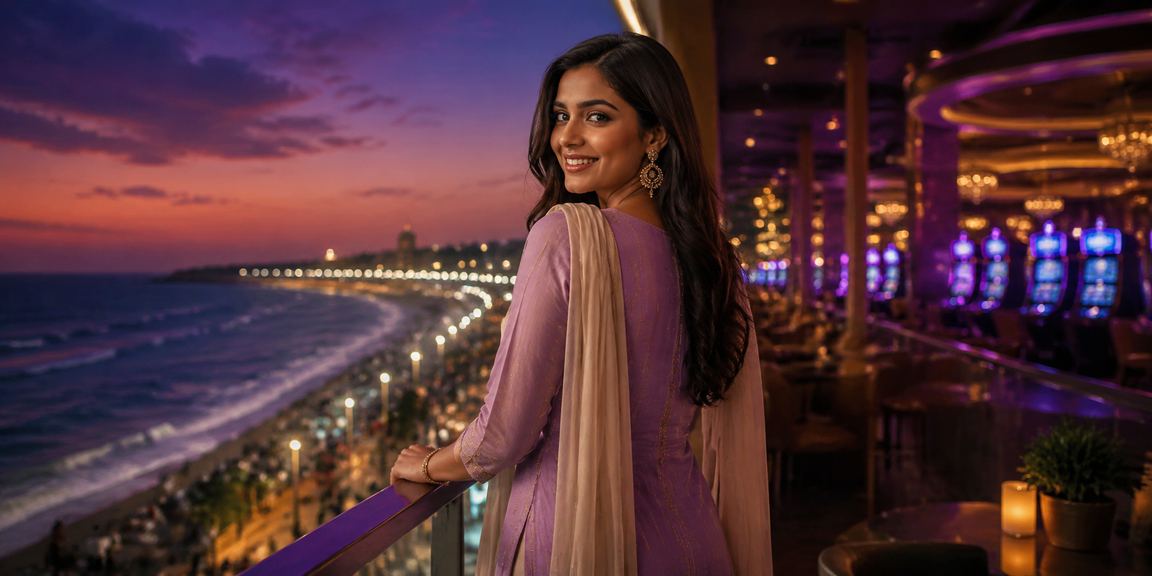 Young woman using mobile payment apps at Chennai Marina Beach